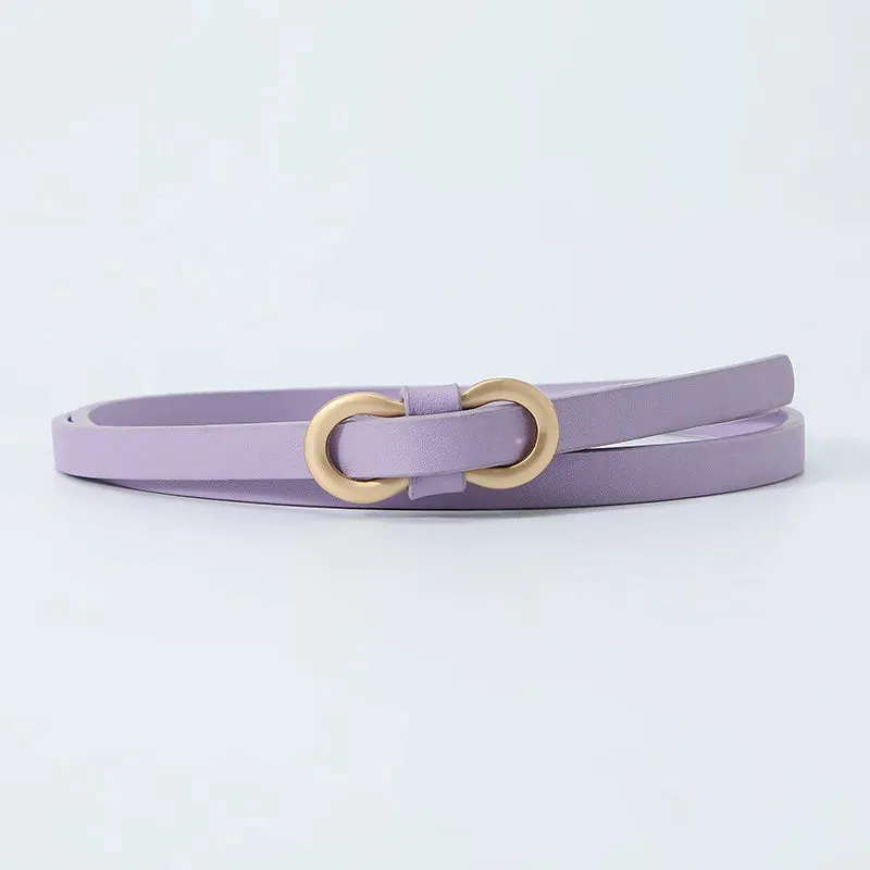 No Hole PU Thin Waist Belt 8-Shaped Buckle Belt Faux Leather Skinny Belt Shirt Dress Small Waistband Solid Color Classic Retro