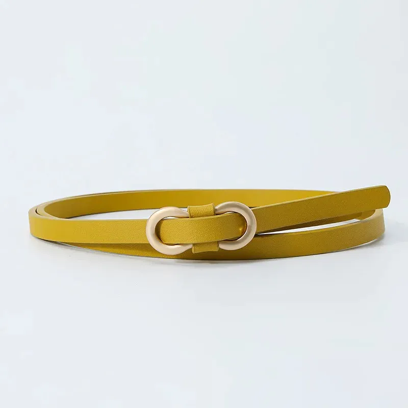 No Hole PU Thin Waist Belt 8-Shaped Buckle Belt Faux Leather Skinny Belt Shirt Dress Small Waistband Solid Color Classic Retro