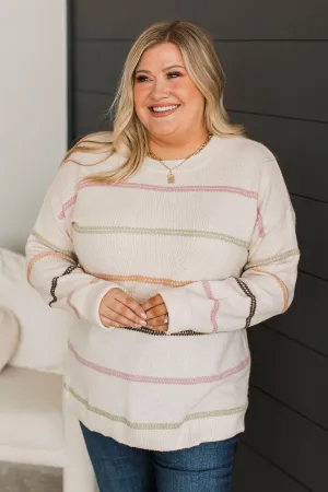 Nobody But Us Striped Sweater- Light Cream