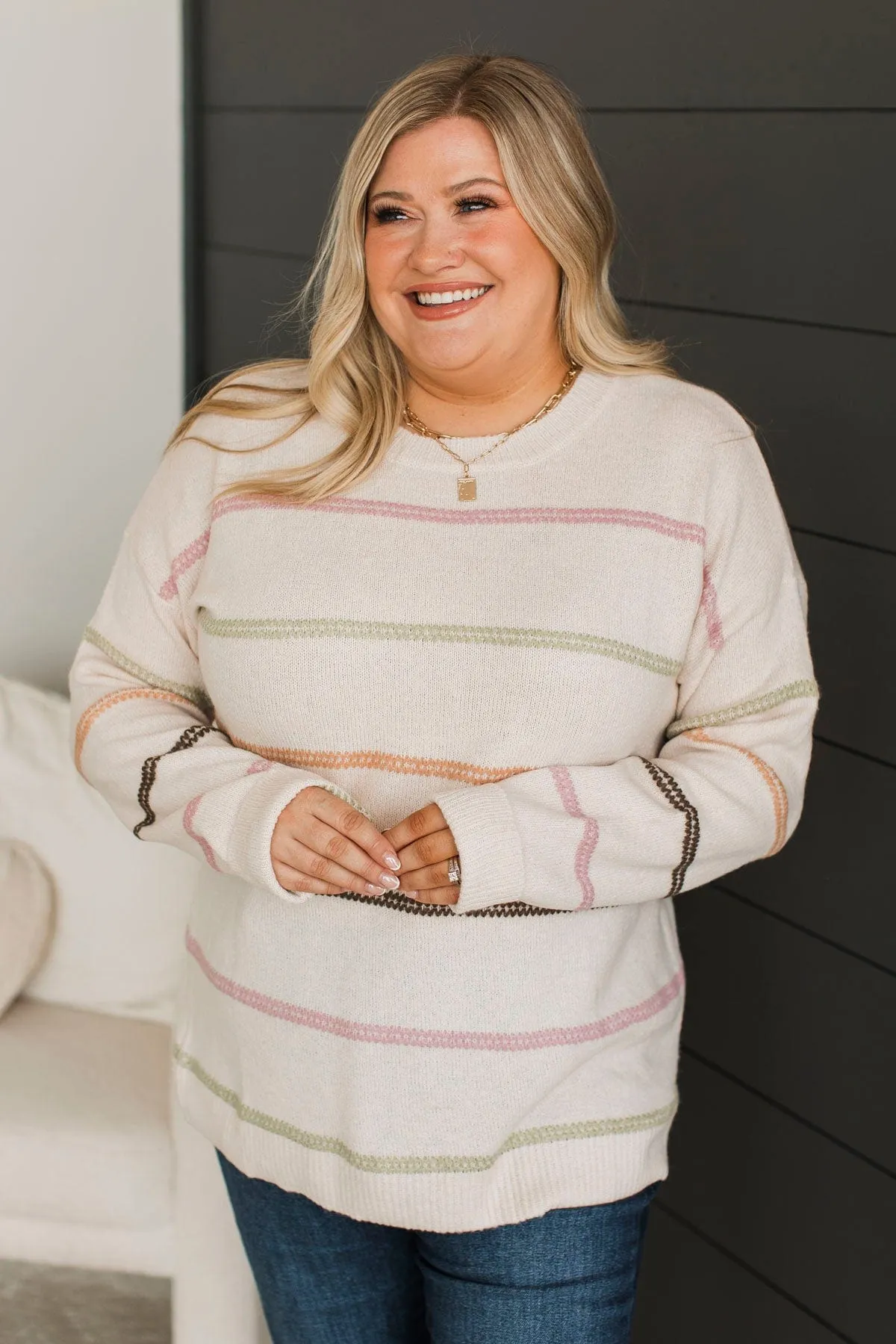 Nobody But Us Striped Sweater- Light Cream