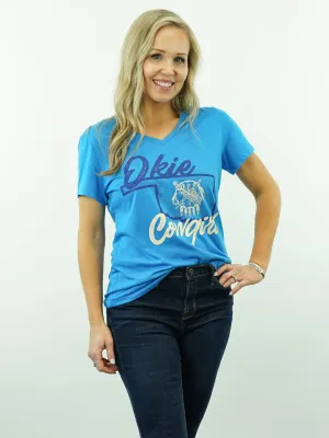 Okie Cowgirl - V-Neck, Women's Cut, T-Shirt - Blue Heather