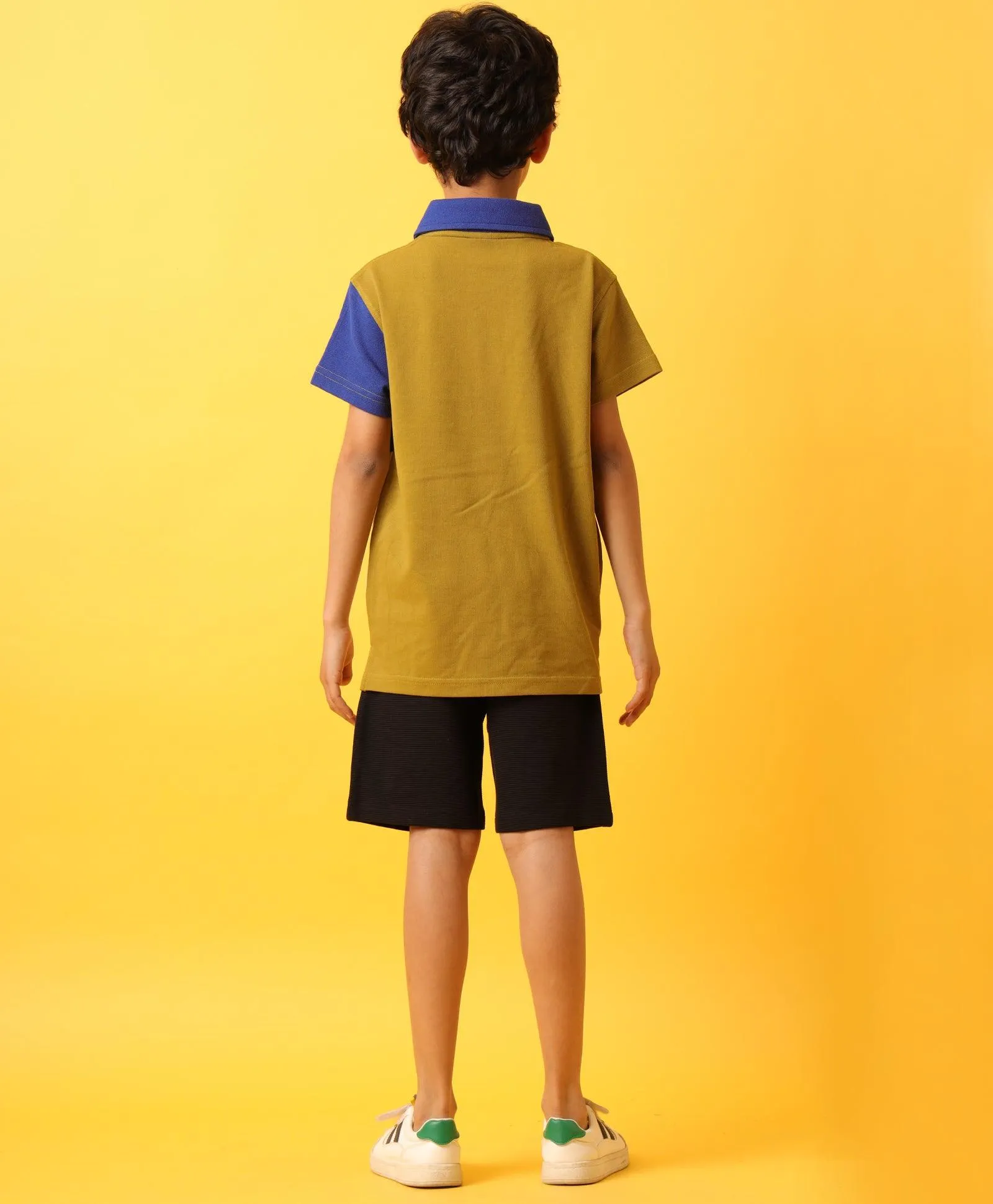 OLIVE ROYAL WHITE BLACK SHORTS SET-OLIVE/BLACK