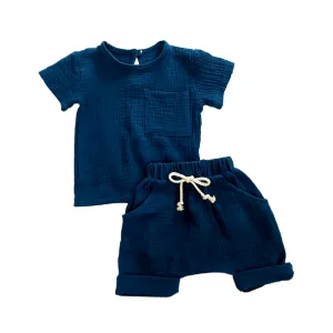 Organic Cotton Baby Set - Short and Top - Dark Blue