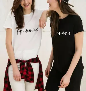 Pack of 2 - Black and White Friends Cotton Printed T-Shirts For Women