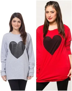 Pack of 2 - Printed T-Shirts For Her - Grey and Red