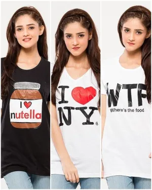 Pack of 3 - Black and White Printed T-Shirt For Her