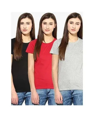 Pack of -3 Multicoor Cotton Basic Tshirts For Women