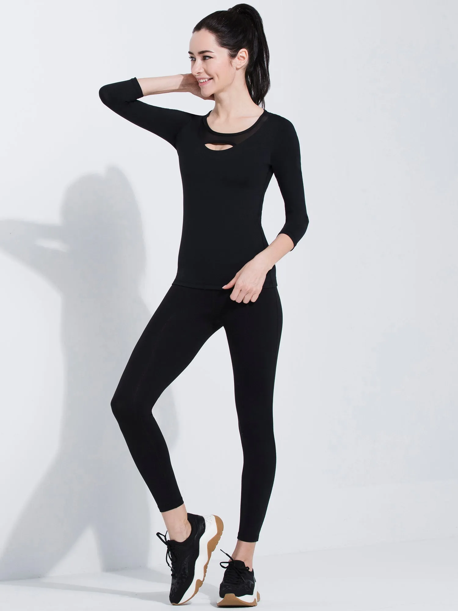 PARALLEL 3/4 SLEEVE TEE, BLACK