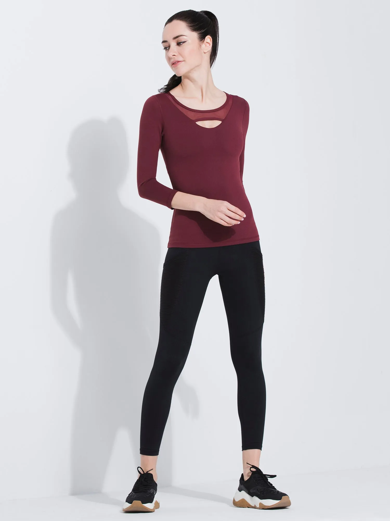 PARALLEL 3/4 SLEEVE TEE, BORDEAUX