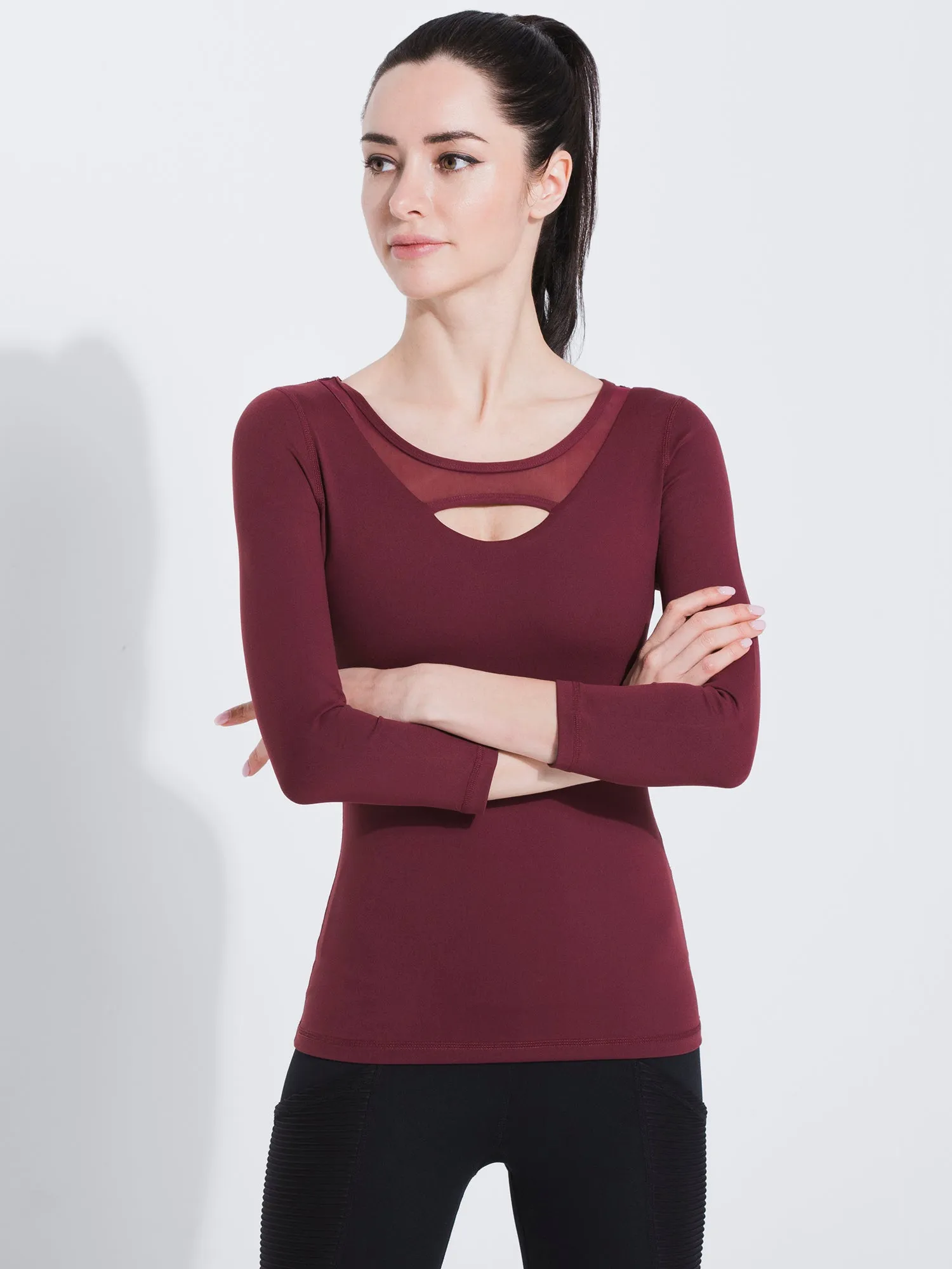 PARALLEL 3/4 SLEEVE TEE, BORDEAUX