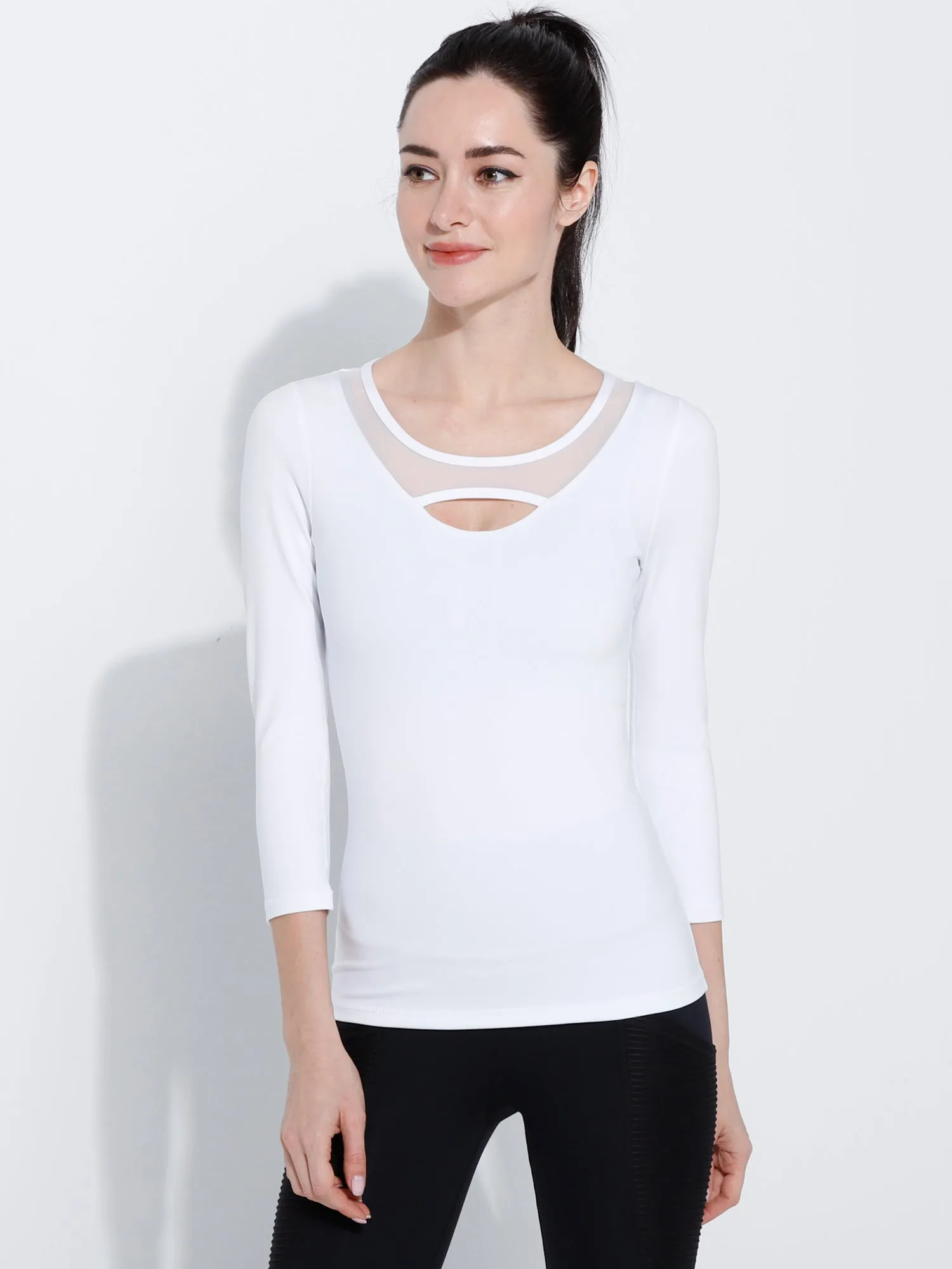 PARALLEL 3/4 SLEEVE TEE, WHITE