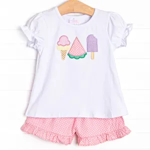 Peace, Love, and Popsicles Ruffle Applique Short Set, Pink