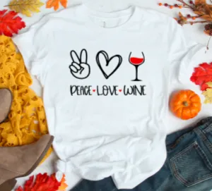 Peace, Love, Wine Unisex  Soft White Short Sleeve T-shirt