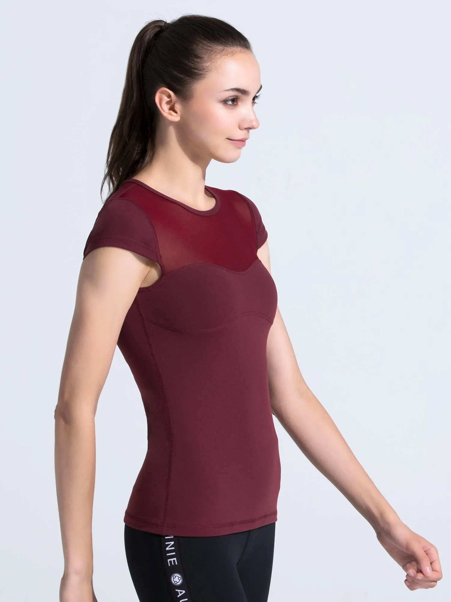 PEARL TEE, BORDEAUX/BORDEAUX MESH