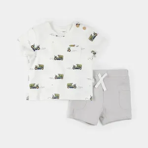 Petit Lem Firsts Baby Lawnmower Print Short Set