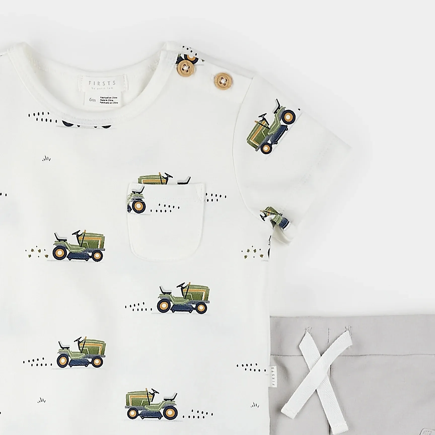 Petit Lem Firsts Baby Lawnmower Print Short Set