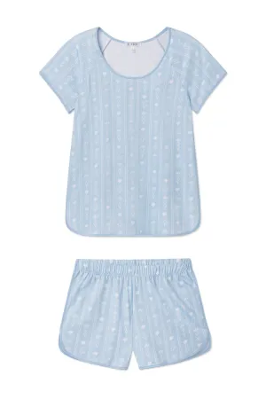 Pima Shorts Set in French Blue Watercolor Stems