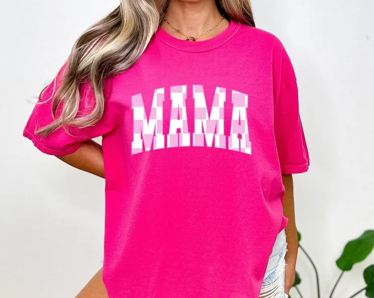 Pink Checkered Mama Tee