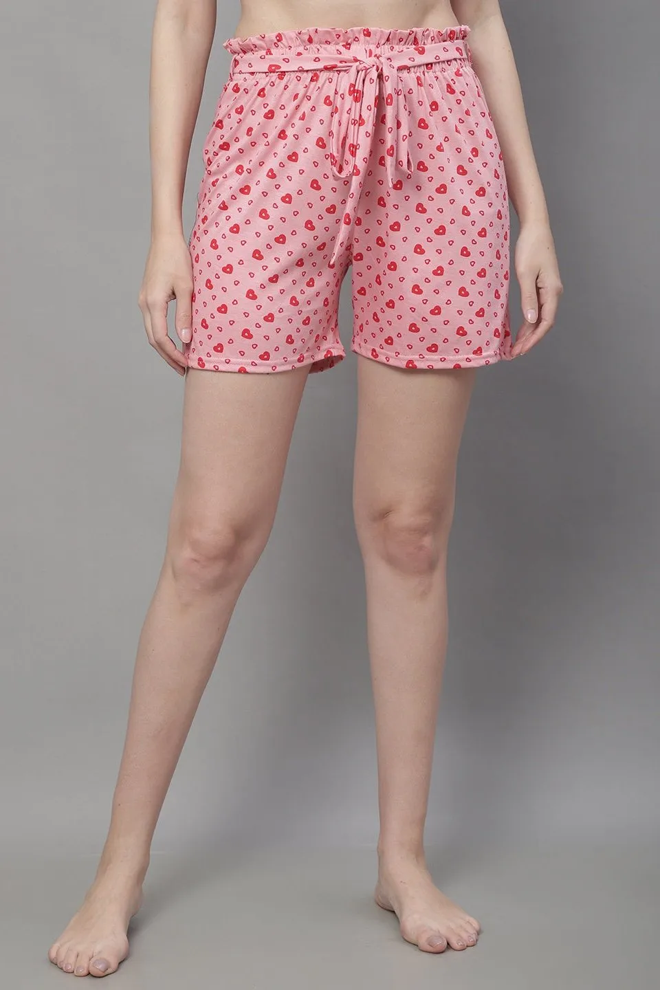 Pink Color Floral Printed Cotton Shorts For Woman