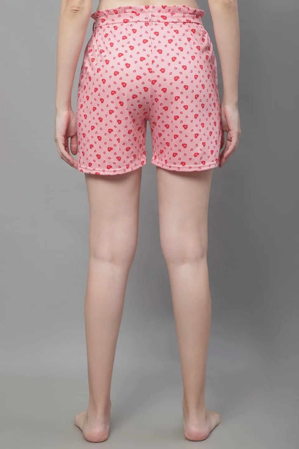 Pink Color Floral Printed Cotton Shorts For Woman