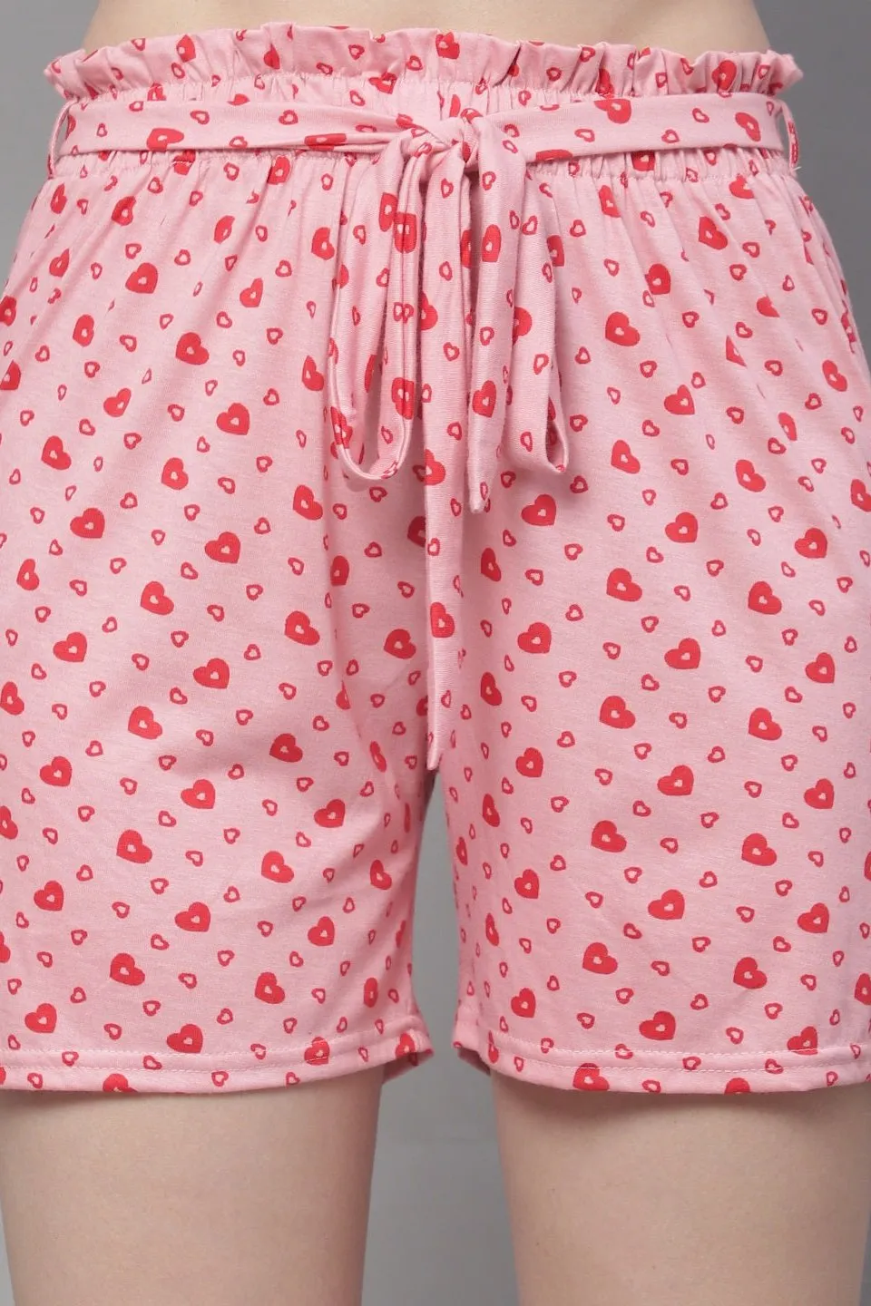 Pink Color Floral Printed Cotton Shorts For Woman