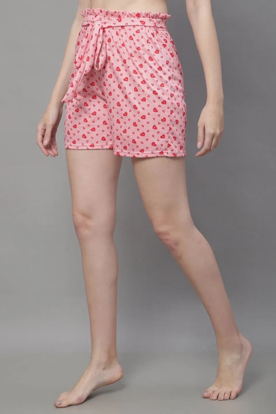 Pink Color Floral Printed Cotton Shorts For Woman