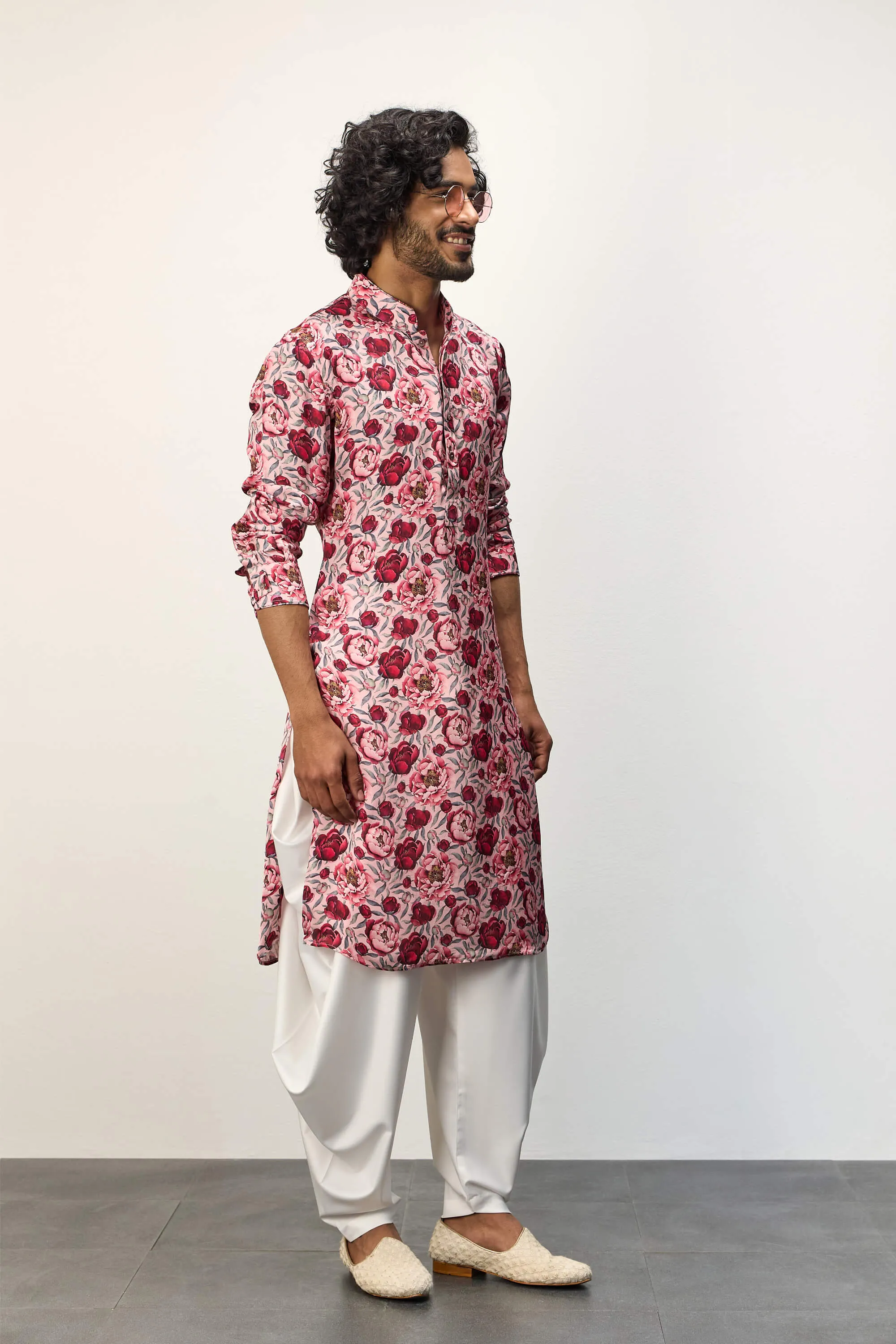 Pink peonies kurta and pants