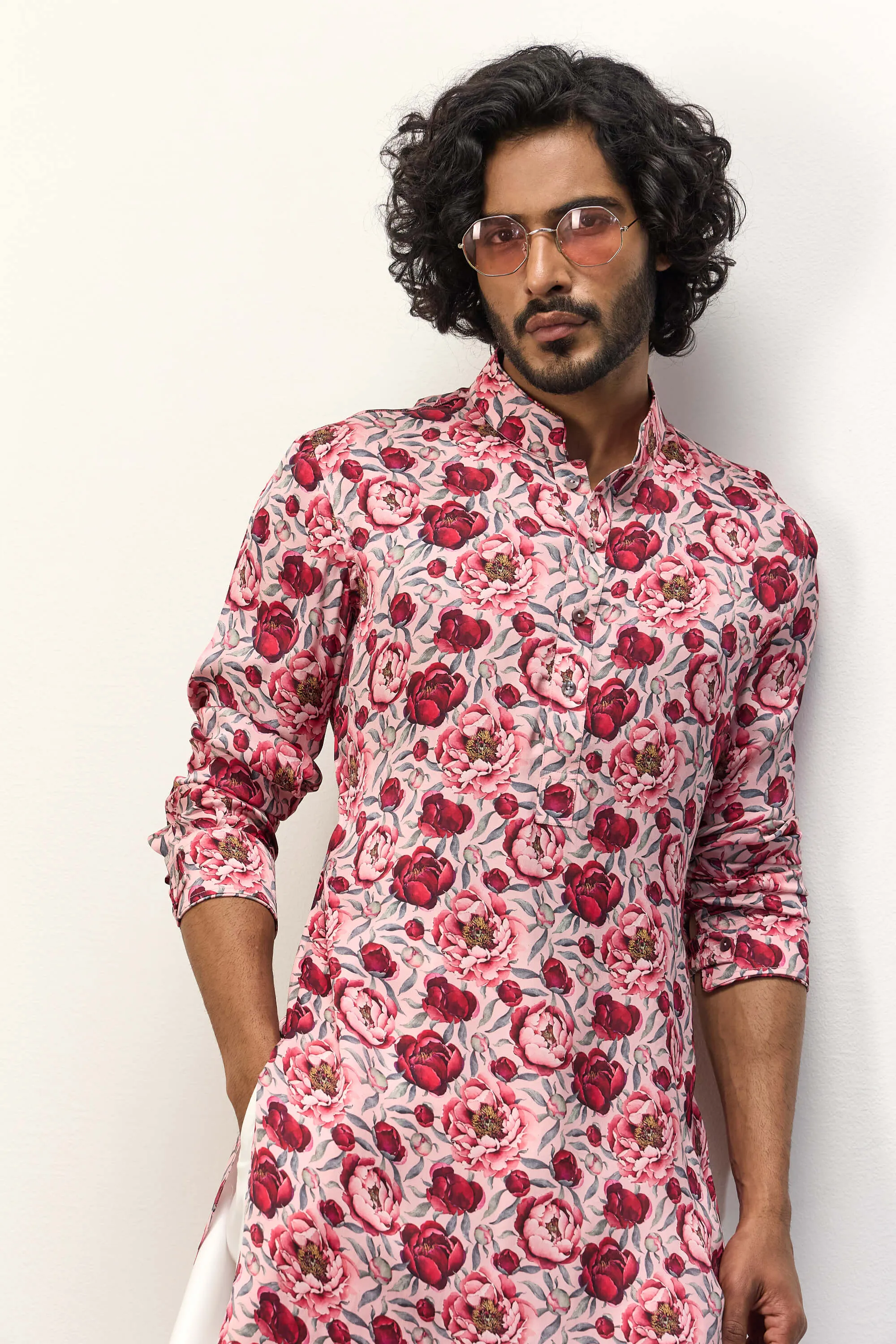 Pink peonies kurta and pants