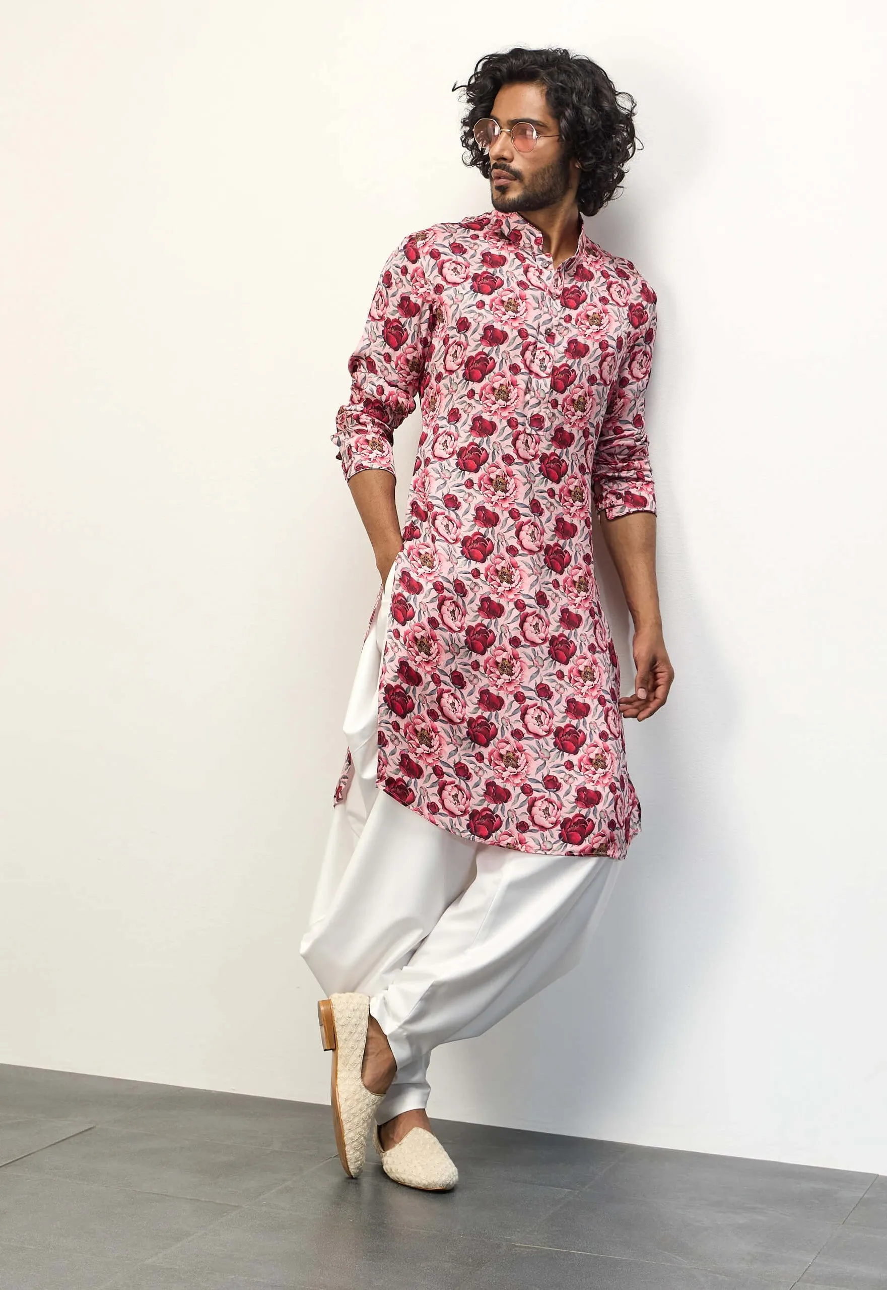 Pink peonies kurta and pants