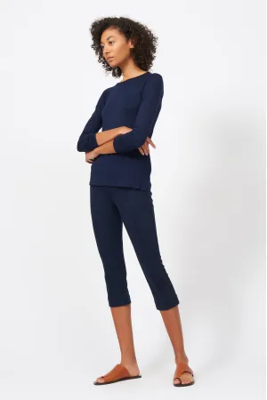 Pintuck Ponte 3/4 Pant - Navy