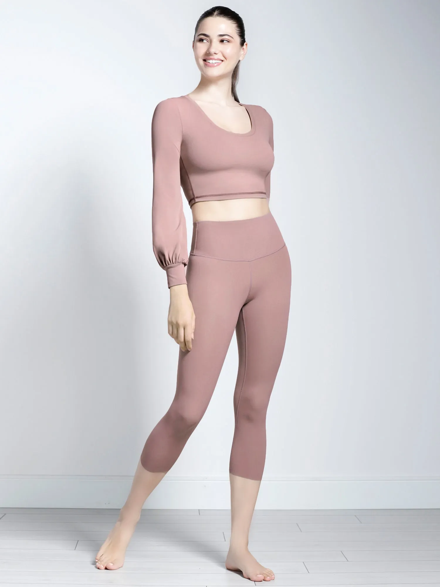 PUFF SLEEVE CROPPED TOP, ASH MAUVE
