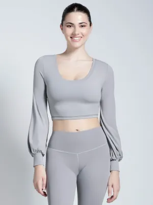 PUFF SLEEVE CROPPED TOP, LUNAR GREY