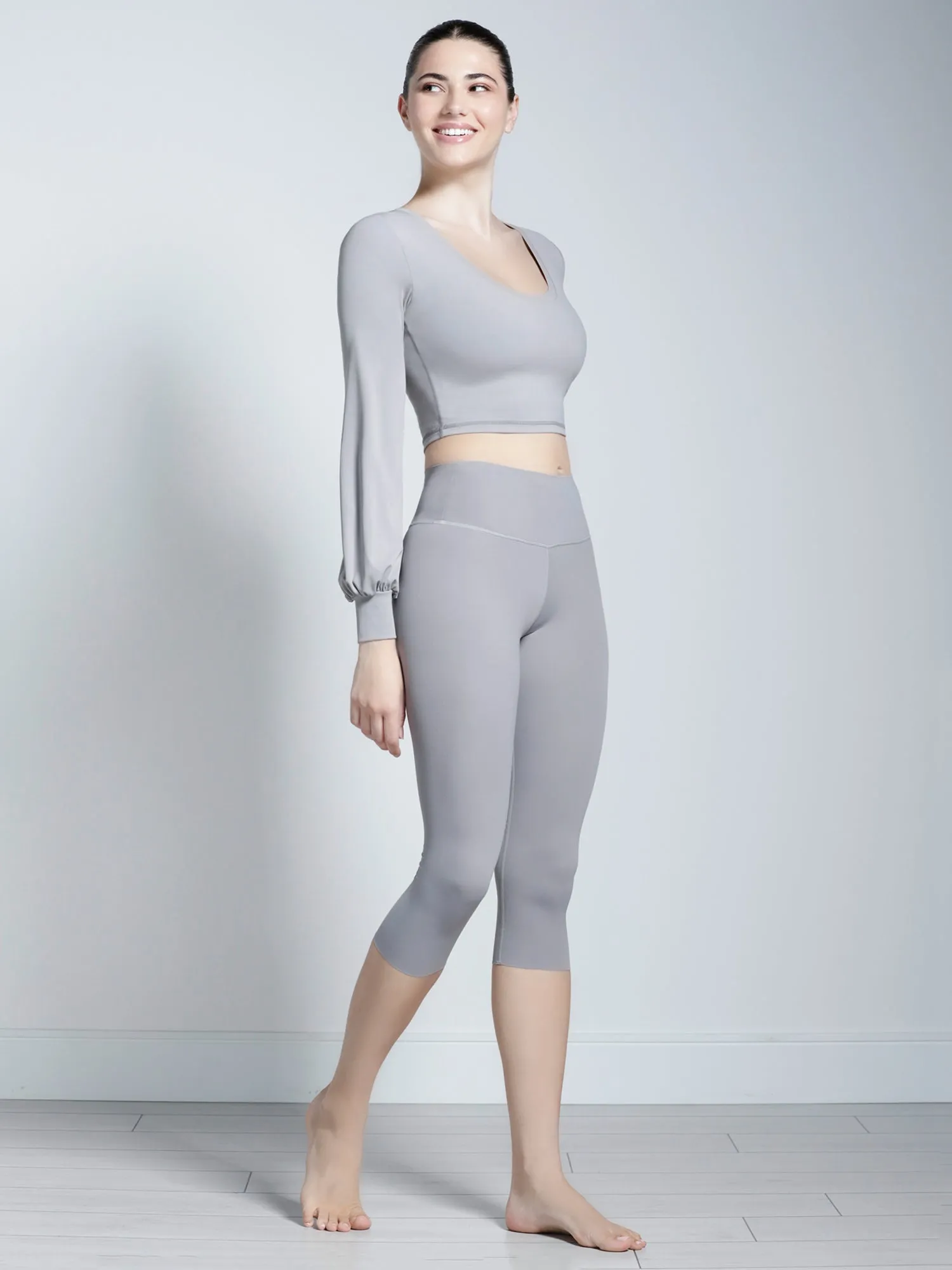 PUFF SLEEVE CROPPED TOP, LUNAR GREY