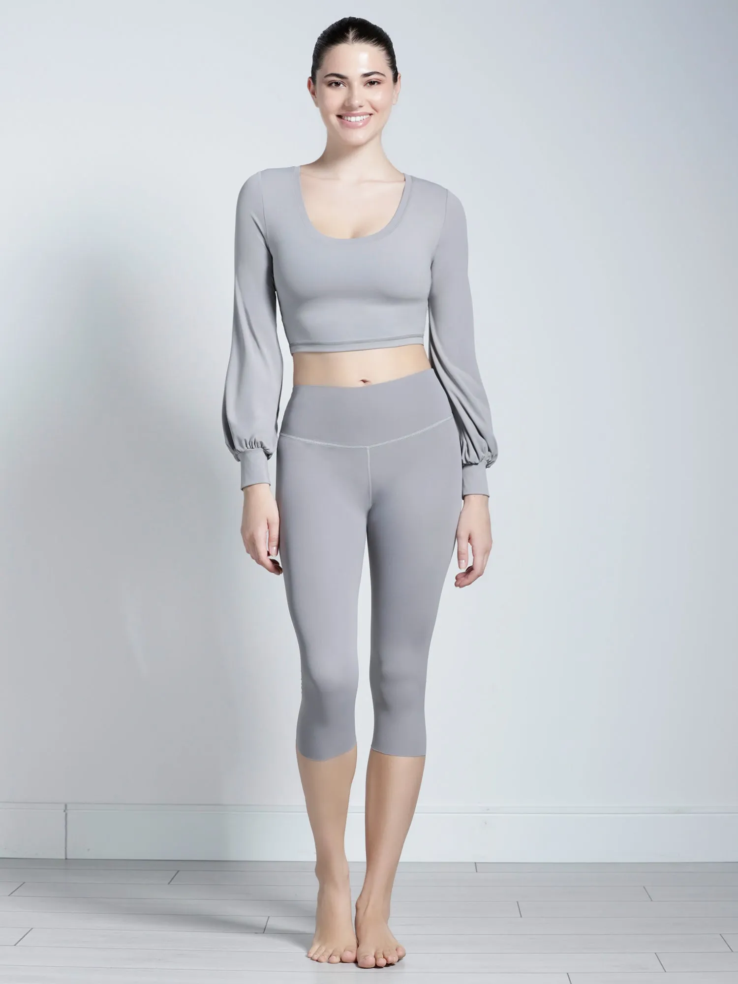 PUFF SLEEVE CROPPED TOP, LUNAR GREY