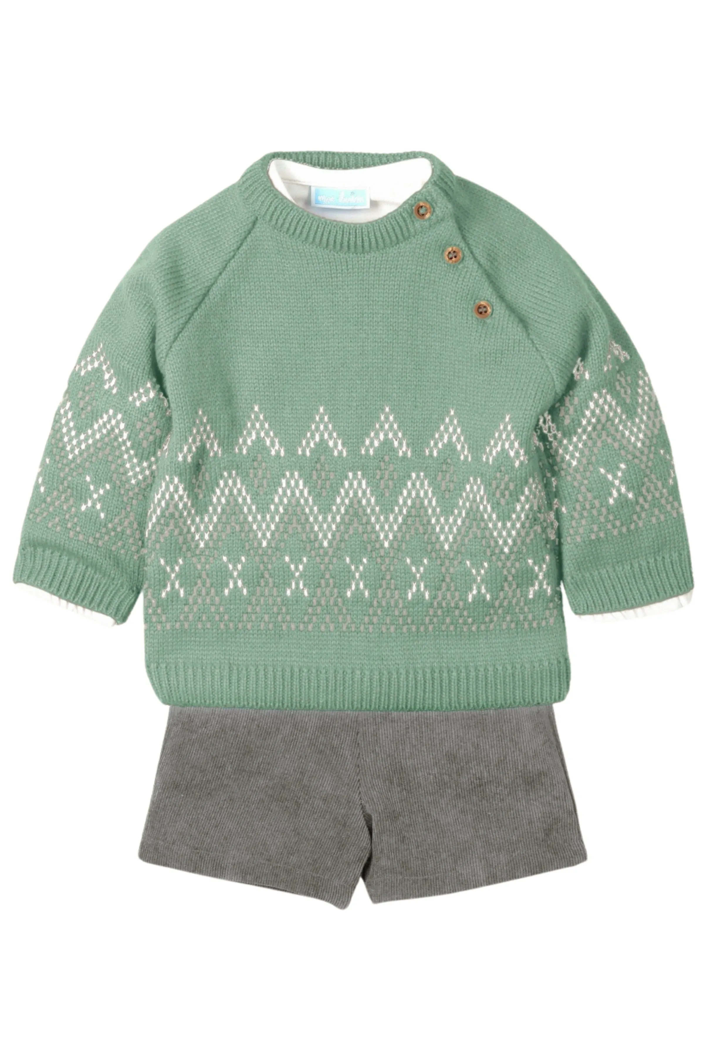 "Florian" Leaf Green Knit Jumper, Shirt & Cord Shorts
