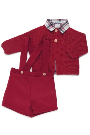 "Lorenzo" Burgundy Cardigan, Tartan Shirt & Cord Shorts