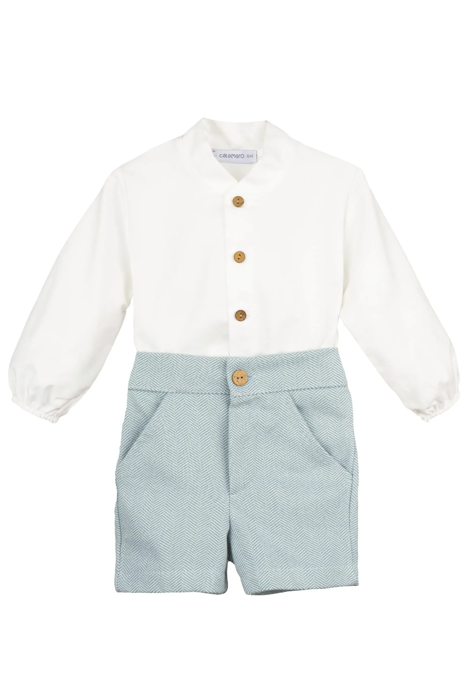 "Tobias" Shirt & Teal Green Tweed Shorts