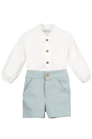 "Tobias" Shirt & Teal Green Tweed Shorts