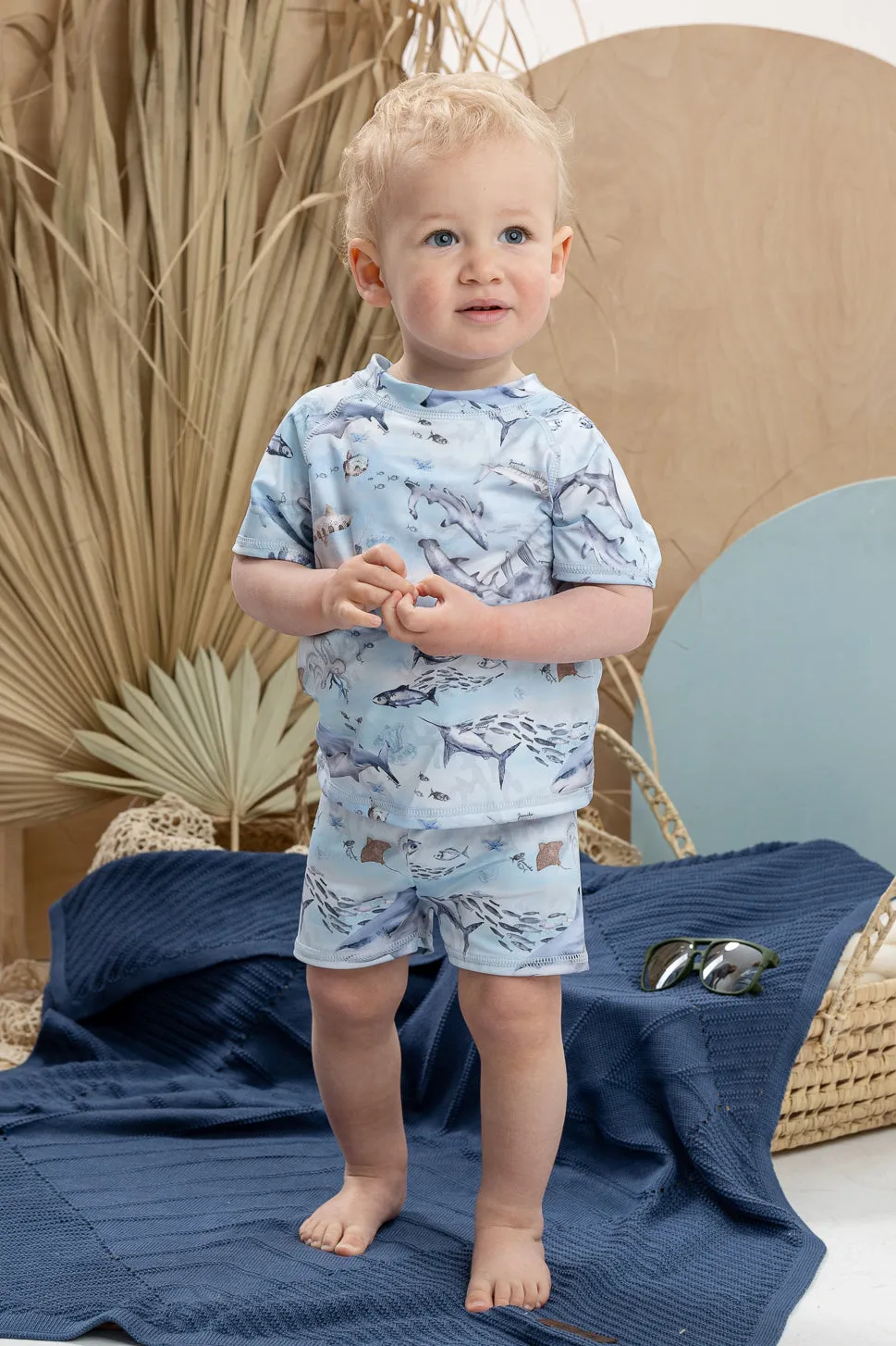 "Travis" Blue Ocean Print Swim Top & Shorts