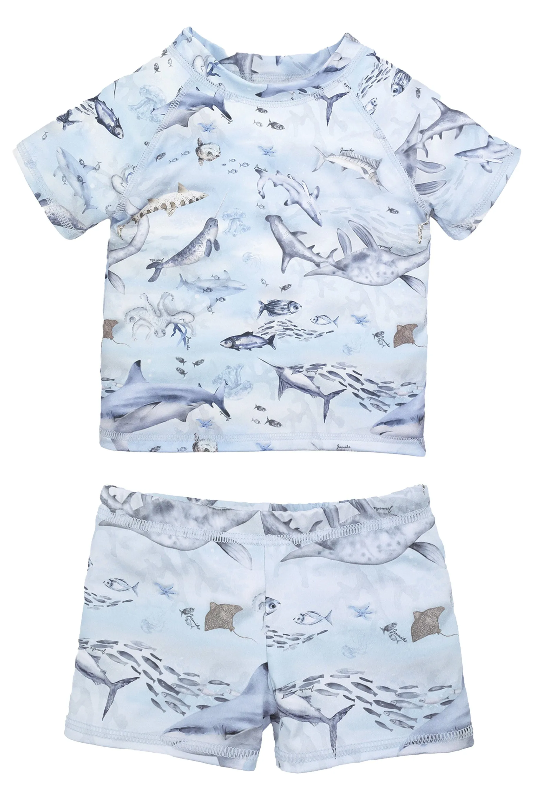 "Travis" Blue Ocean Print Swim Top & Shorts