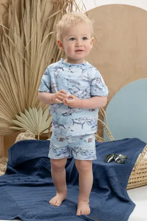 "Travis" Blue Ocean Print Swim Top & Shorts