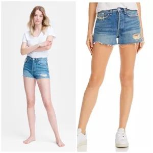 rag &amp; bone Maya High-Rise Distressed Denim Shorts in Rochester 32