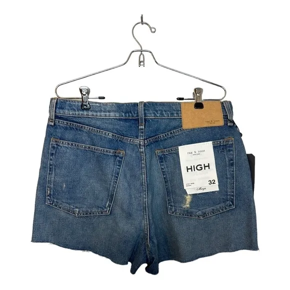 rag &amp; bone Maya High-Rise Distressed Denim Shorts in Rochester 32