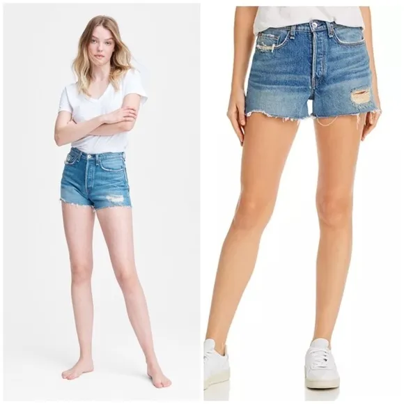 rag &amp; bone Maya High-Rise Distressed Denim Shorts in Rochester 32