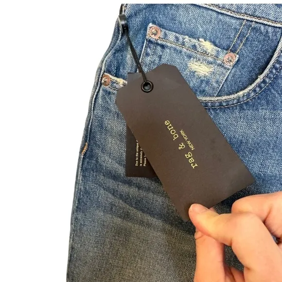 rag &amp; bone Maya High-Rise Distressed Denim Shorts in Rochester 32