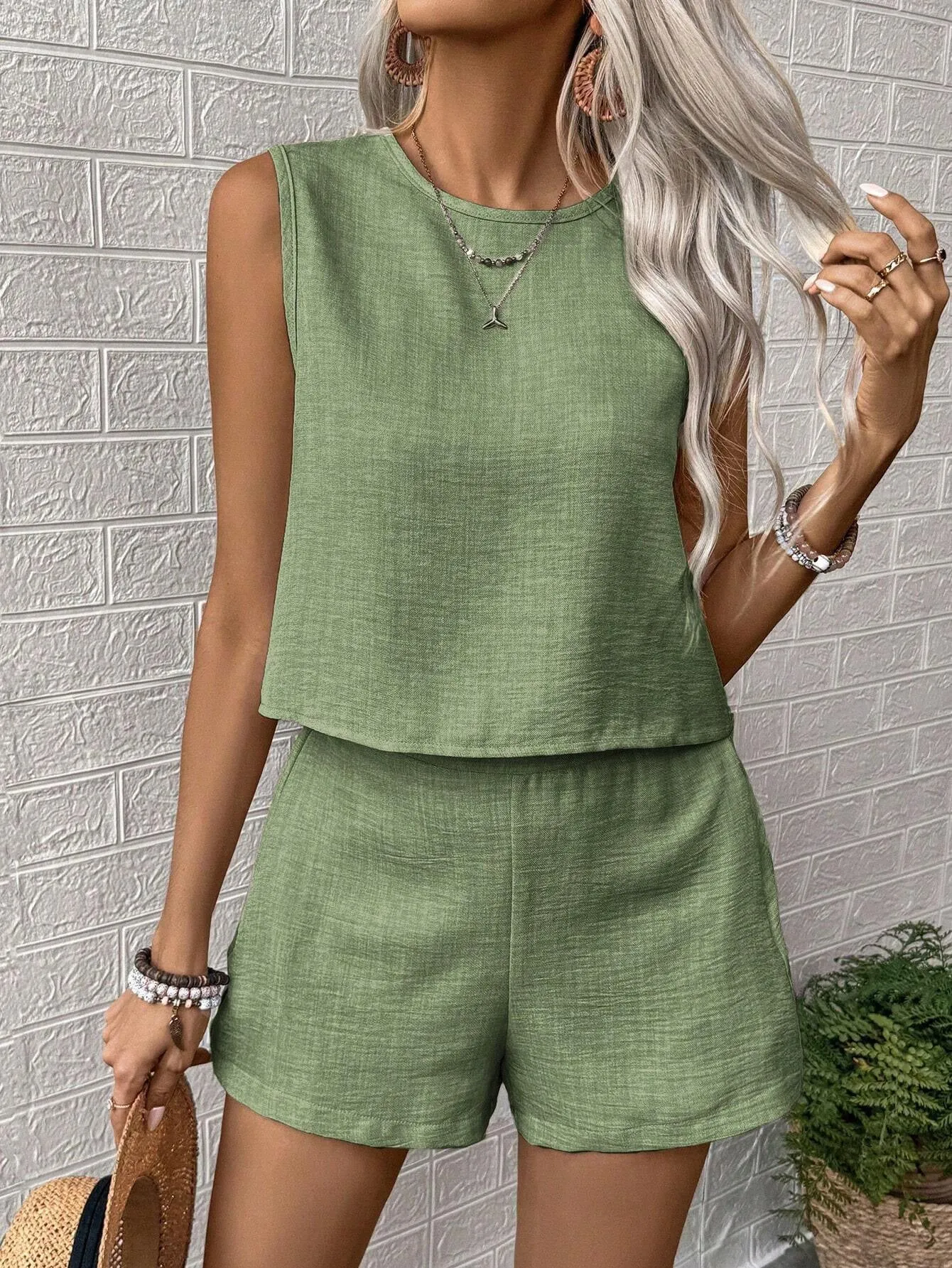 Relaxed Fit Sleeveless Top and Soft Shorts Two-Piece Set Perfect for Warm Days Outdoors