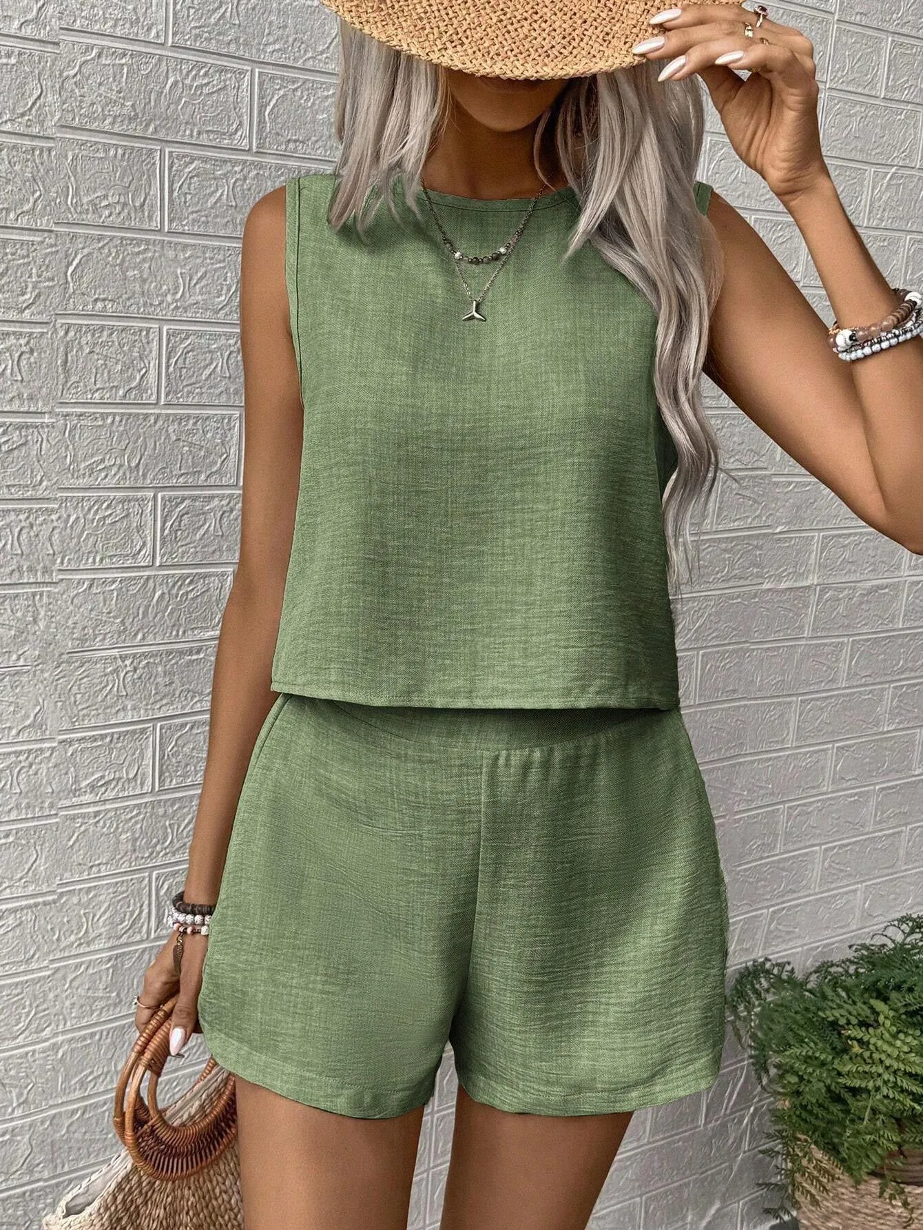 Relaxed Fit Sleeveless Top and Soft Shorts Two-Piece Set Perfect for Warm Days Outdoors