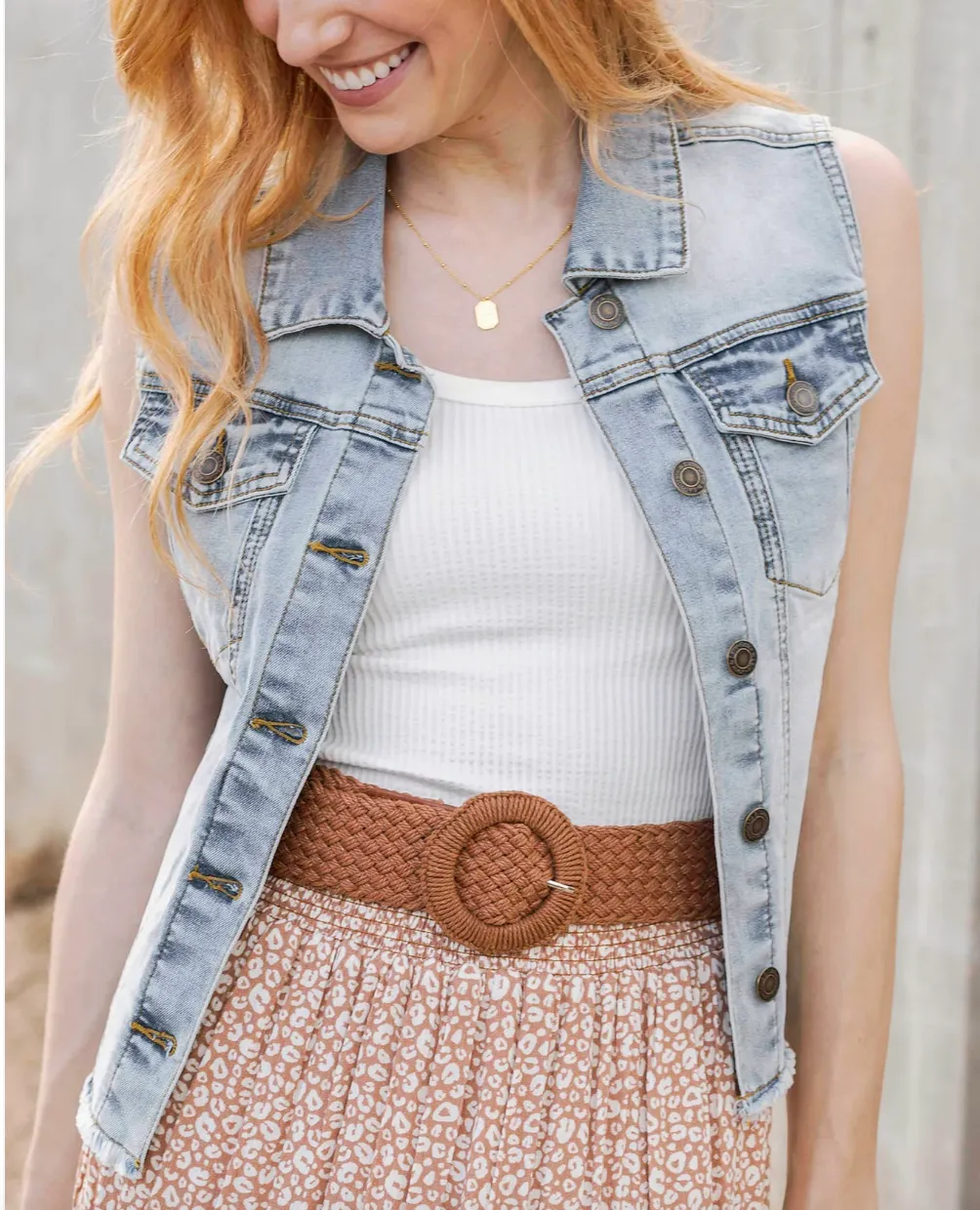 RESTOCK Soft Wash Denim Vest. in Light Wash.