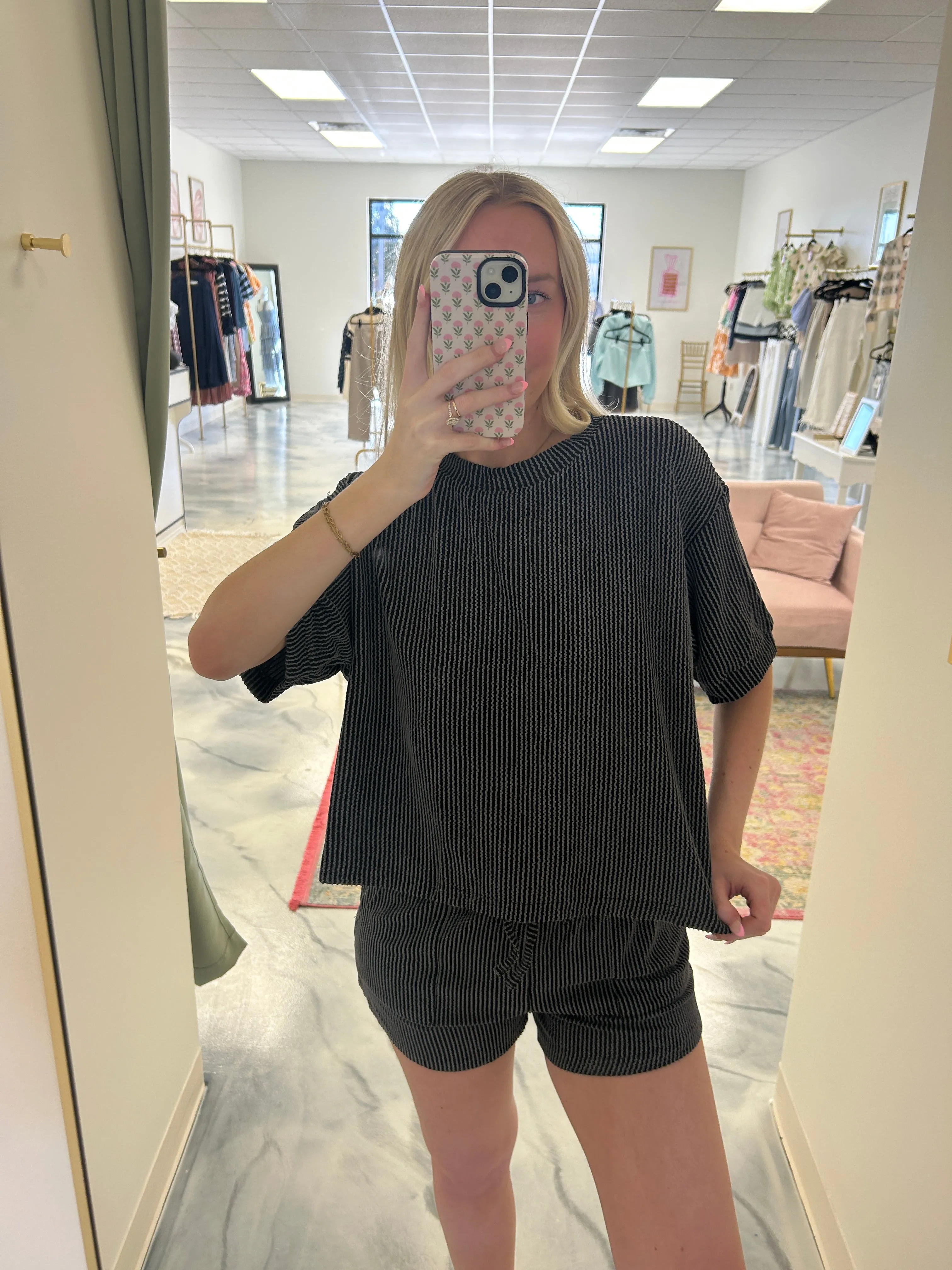 Ribbed Shorts Set — Black