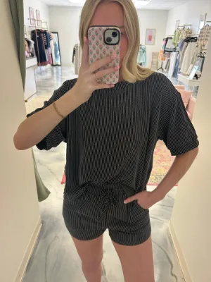 Ribbed Shorts Set — Black